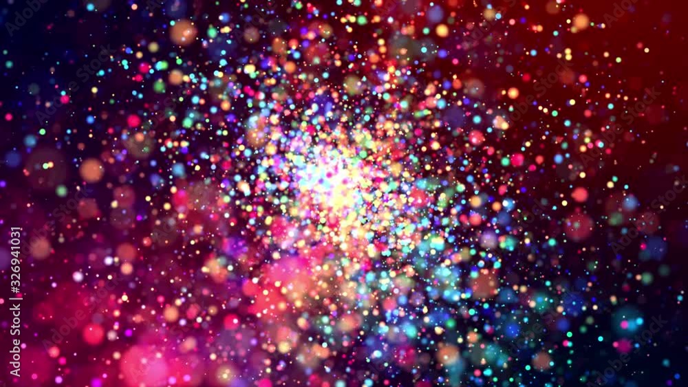 Poster glitter magic multicolored particles fly and glow in viscous liquid with amazing shining bokeh for f