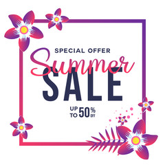 Summer sale banner template with beautiful lovely colorful flower for online shopping