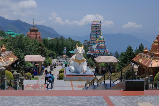 View of Char Dham with temples from top at Namchi Sikkim India