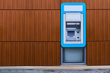 Atm machine banking for withdrawing money outdoors