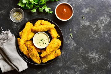 Crispy fried breaded chicken breast strips