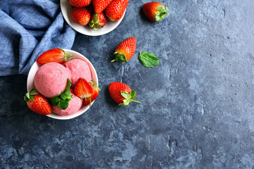 Strawberry ice cream with fresh berries