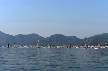 Yachts in the bay near the Turkish city of Marmaris