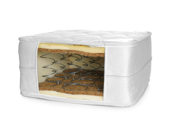 Sample of modern orthopedic mattress isolated on white