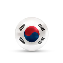 South Korea flag projected as a glossy sphere on a white background