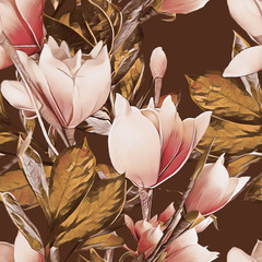 Fototapety  Wzór magnolii. Akwarela ilustracja.