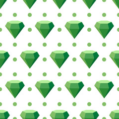 Seamless vector pattern with diamonds. Green elements and circle on white background. Seamless background for greeting cards, banners, prints on clothing, print on fabrics, packaging design, etc.