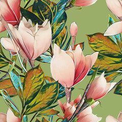 Obrazy na Szkle  Wzór magnolii. Ilustracja akwarela.