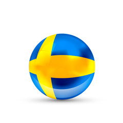 Sweden flag projected as a glossy sphere on a white background