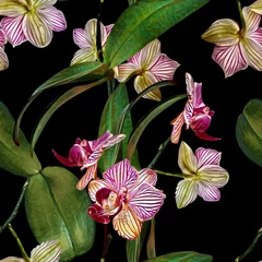 Tapeten Orchidee Nahtloses Muster der Orchidee. Aquarell Abbildung. Handgemalter Hintergrund