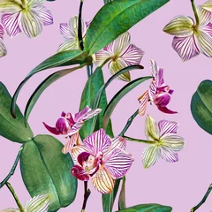 Papier Peint photo autocollant Orchidee Modèle sans couture d& 39 orchidée. Illustration à l& 39 aquarelle. Fond peint à la main