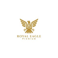 Gold Royal Eagle badge logo, falcon logo, hawk logo, eagle heraldic logo