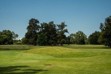 Fototapeta na wymiar campo de golf en dia soleado, paisaje