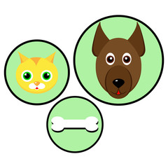 Flat icons design for dog and cat and delicious bones illustration isolated