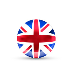 United kingdom flag projected as a glossy sphere on a white background