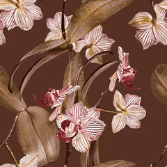Fototapete Orchidee Nahtloses Muster der Orchidee. Aquarell Abbildung. Handgemalter Hintergrund