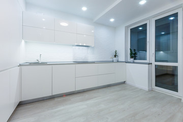 interior design of clean modern white kitchen