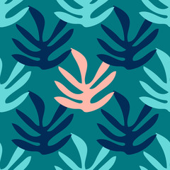 Vector seamless artistic bright tropical pattern with original stylish floral background print, fantastic forest, summer beach fun
