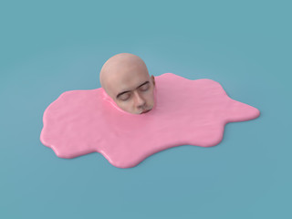 molten human head on blue background