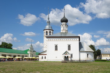 Suzdal, Russia - July 26, 2019: Church of the Resurrection on the Torgovaya square. Golden ring of...