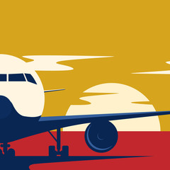 passenger airliner at sunset. modern illustration travel concept