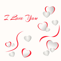 Valentine's day card. I love you. Three-dimensional drawing. Vector illustration. Surround the heart. White postcard.