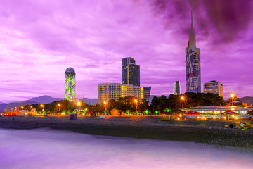Obraz premium Batumi, Adjara/Georgia - August 05 2019: Panorama of Illuminated Resort Town in the evening