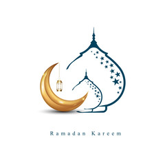 Fototapeta na wymiar Vector illustration of Ramadan kareem islamic design crescent moon arabic calligraphy