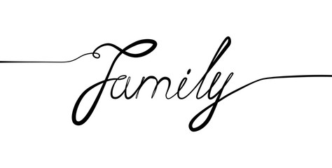 Handwritten lettering word Family. Black vector text on white background.