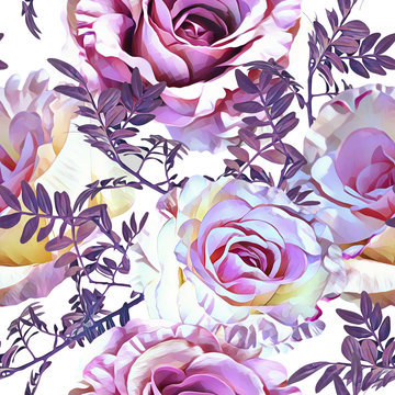 Roses seamless pattern. Watercolor background. Hand painted illustration.
