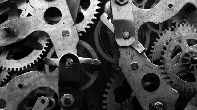 Watch mechanism macro loop.Old vintage clock mechanism working.