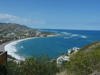 Aerial view of the beautiful cove of Frigate Bay in St. Kitts, West Indies.
