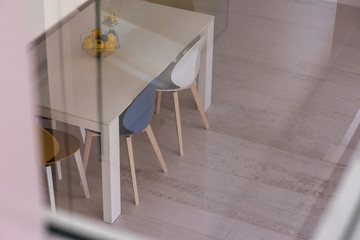 outside view trough window on luxury two level apartment