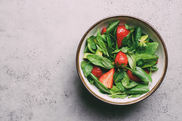 Strawberry Avocado Spinach Salad with Mint. Clean eating concept