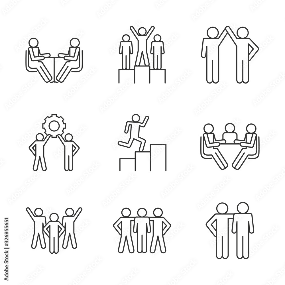 Poster isolated avatars line style icon set vector design