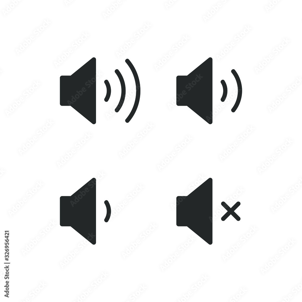 Poster speaker audio icon set. volume voice control on off mute symbol. flat application interface sound si