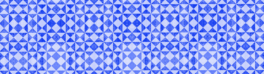 Phantom blue white traditional motif tiles texture background banner panorama - Vintage retro cement tile with triangular square pattern