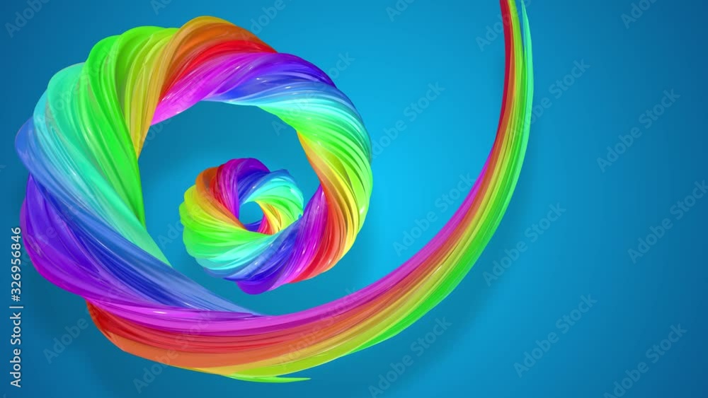 Aufkleber abstract background with rainbow color stripes that moving in a spiral and shiny on blue background 
