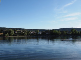 Fototapeta na wymiar View to Rhine River landscape near STEIN am RHEIN town, SWITZERLAND