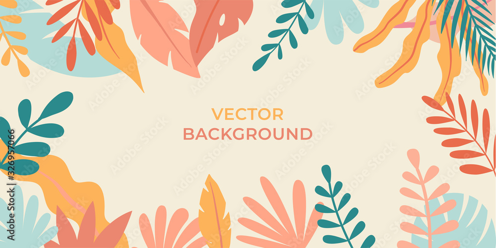 Aufkleber Vector illustration in simple flat style with copy space for text - background with plants and leaves - backdrop for greeting cards, posters, banners and placards