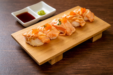 grilled salmon sushi on plate