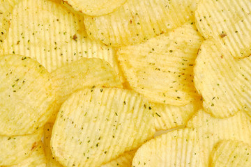 Fluted chips as texture and background. Top view.