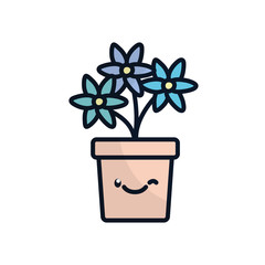 Isolated kawaii flowers inside pot flat fill style icon vector design