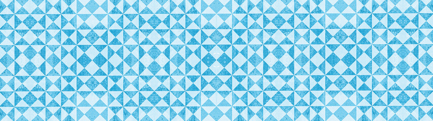 Bright blue white traditional motif tiles texture background banner - Vintage retro cement tile with triangular square pattern
