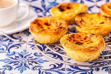 Egg tart, traditional Portuguese dessert, pastel de nata.