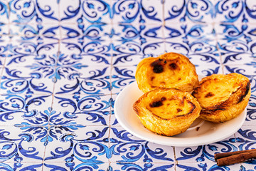 Egg tart, traditional Portuguese dessert, pastel de nata.
