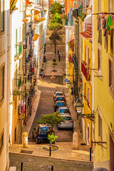 Narrow, authentic street of Lisbon, Portugal