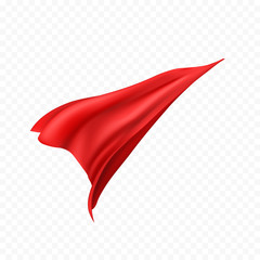 Cape isolated on transparent background. Red superhero cloak. Vector silk flying super hero cloth. © Kindlena