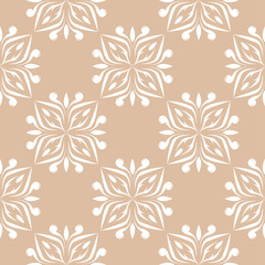 Floral seamless background. White pattern on beige