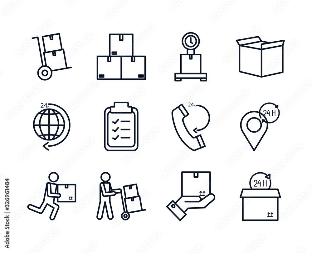 Poster isolated delivery line style icon set vector design